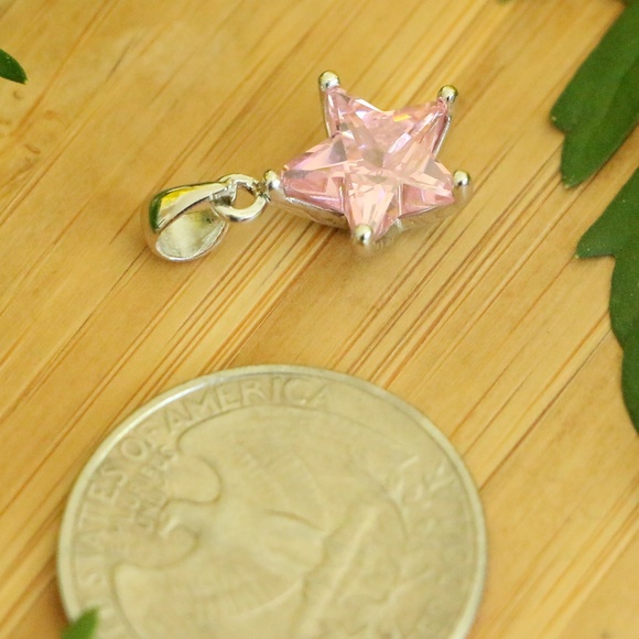 925sterlingsilver star pendant pink cubic zirconia - Picture 2 of 6